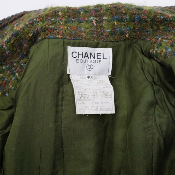 Chanel 1990 long jacket green tweed 40 US 8 vintage open front - Picture 4 of 8